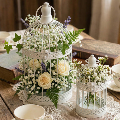 Birdcage Candle Lantern Set - White Large and Small - PT07