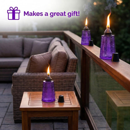 Citronella Table Top Torches for Outdoor Patio, 16oz Decorative Glass Torch Citronella Candles for Outside Deck, Garden, Parties, Set of 3, Purple - Purple - PT03