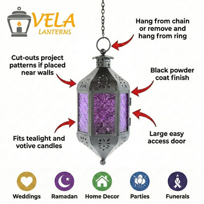Hanging Moroccan Decorative Candle Lantern Holders for Outdoor Décor - Royal Purple Hanging - PT04