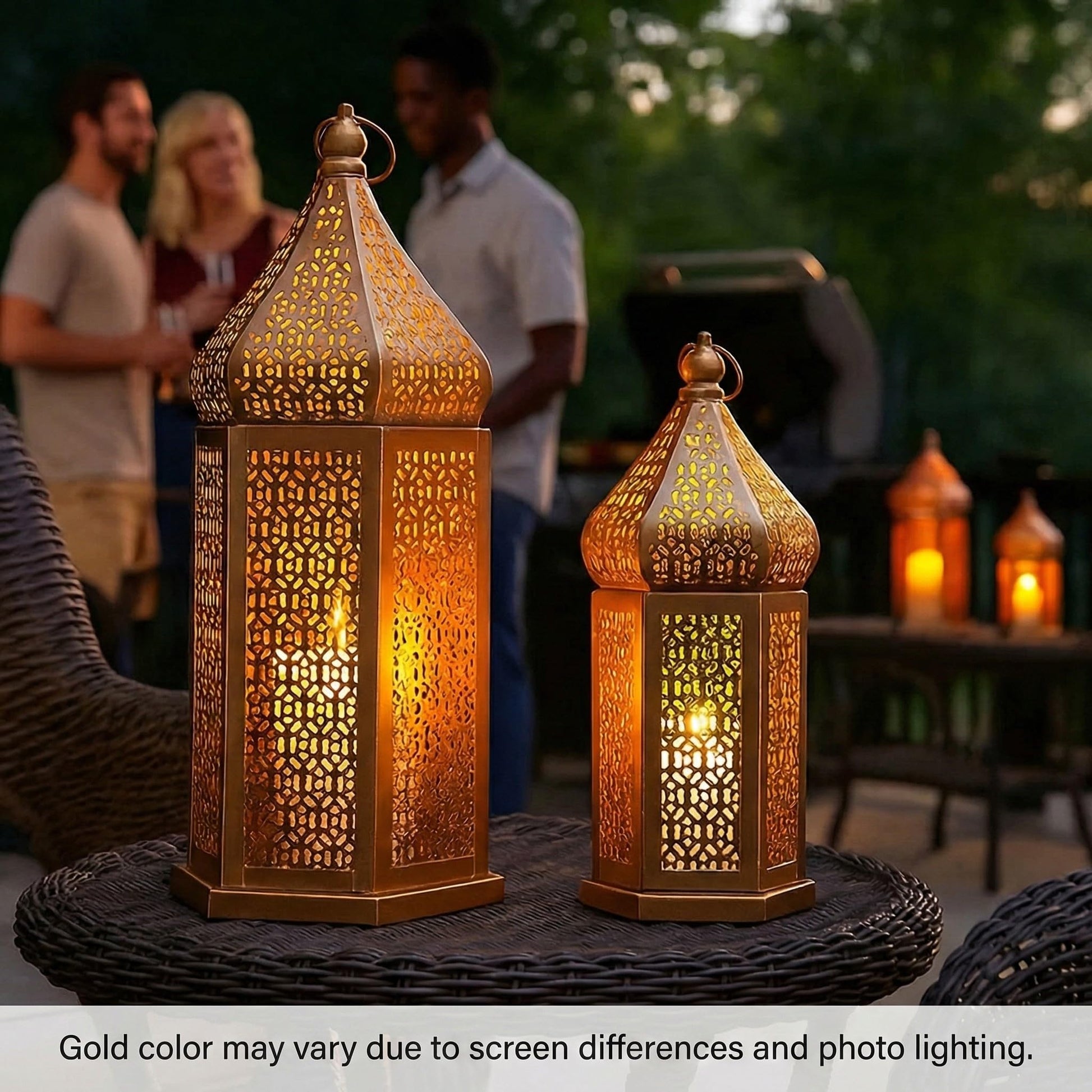 Tower Temple Moroccan Lantern Lamp Decorative Candle Holders - Gold Set of 2 - PT08