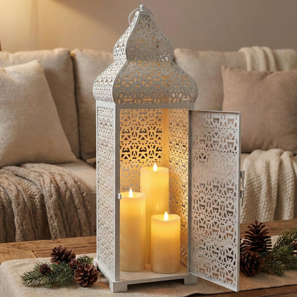 Temple Moroccan Lantern Lamp Decorative Candle Holders - White 22" - PT01