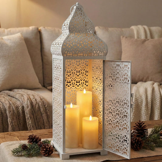 Temple Moroccan Lantern Lamp Decorative Candle Holders - White 22" - PT01