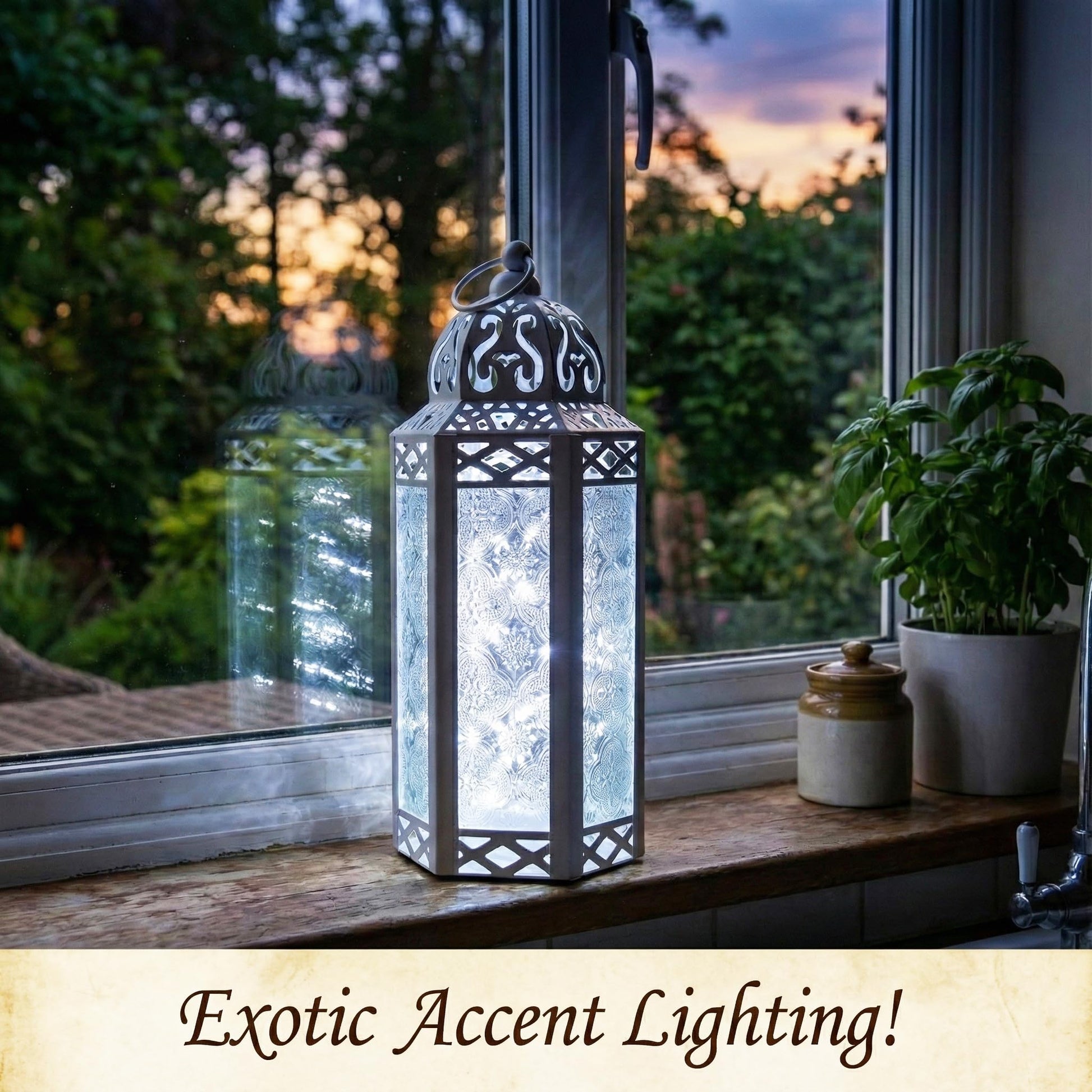 Metal Moroccan Decorative LED Fairy Lights Candle Lantern Holders for Indoor Home Fantasy Decor, Table Centerpieces, Outdoor Patio or Porch, Weddings, Medium - White Medium - PT08