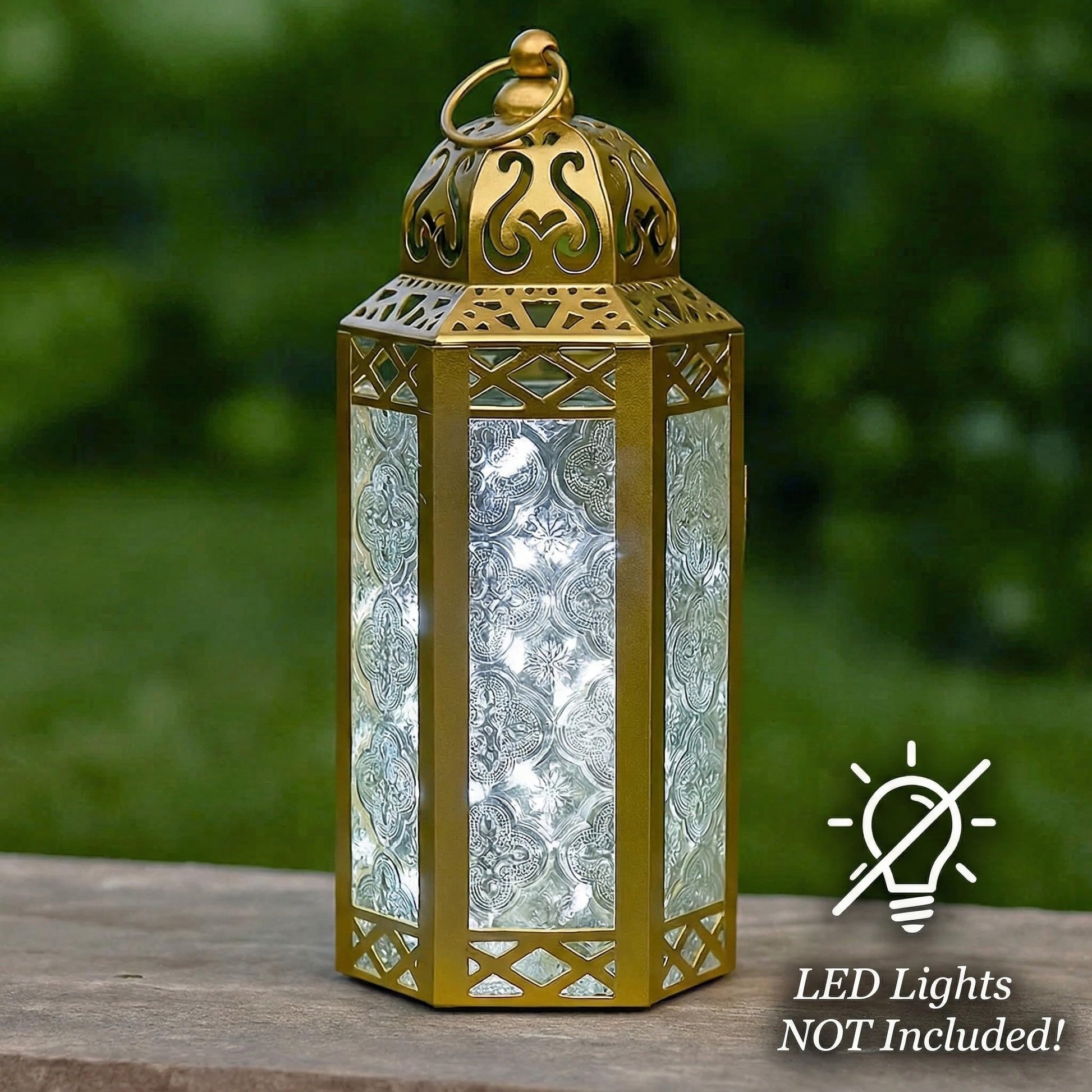 Gold Metal Decorative Moroccan Lantern Candle Holder Lamp - Indoor/Outdoor, Home Decor, Patio, Weddings, Christmas - Gold Medium - PT06