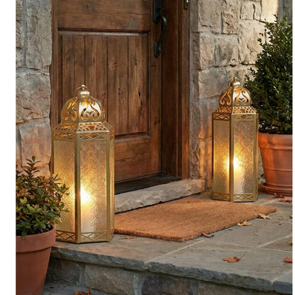 Gold Metal Decorative Moroccan Lantern Candle Holder Lamp - Indoor/Outdoor, Home Decor, Patio, Weddings, Christmas - Gold Extra Large - PT02