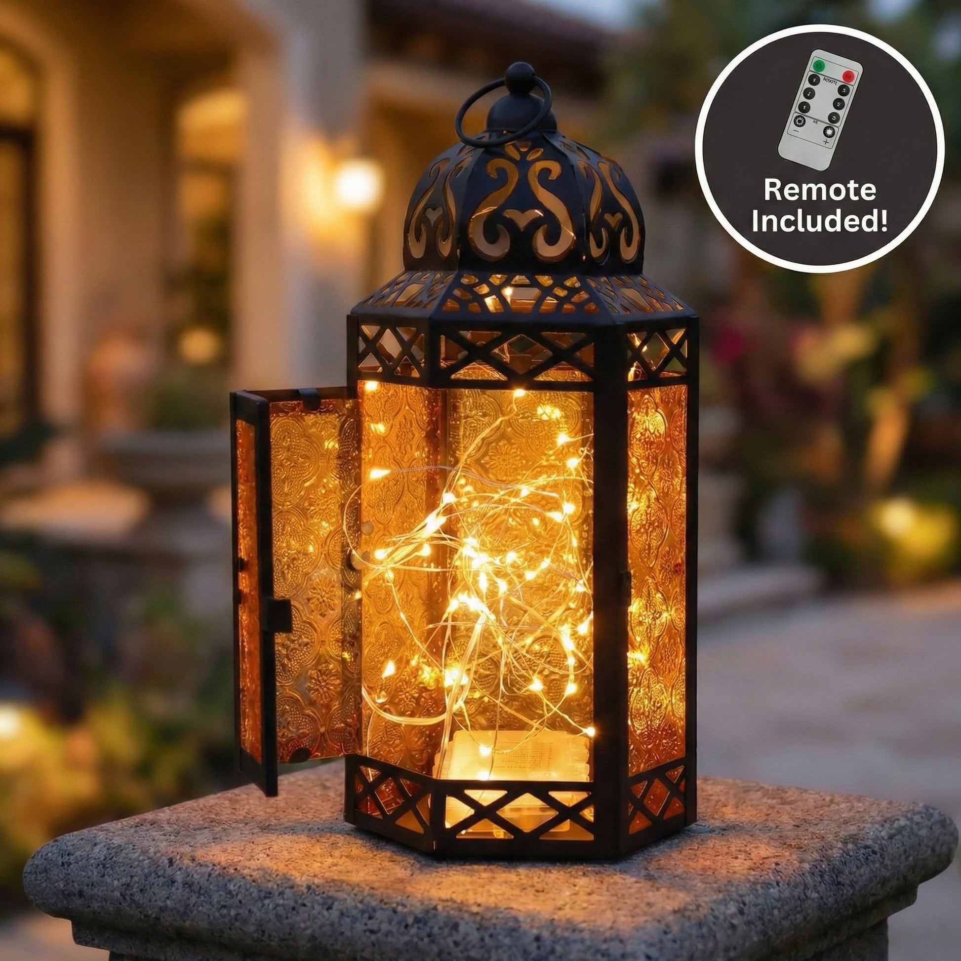 Metal Moroccan Decorative LED Fairy Lights Candle Lantern Holders for Indoor Home Fantasy Decor, Table Centerpieces, Outdoor Patio or Porch, Weddings, Medium - Amber Large - PT06