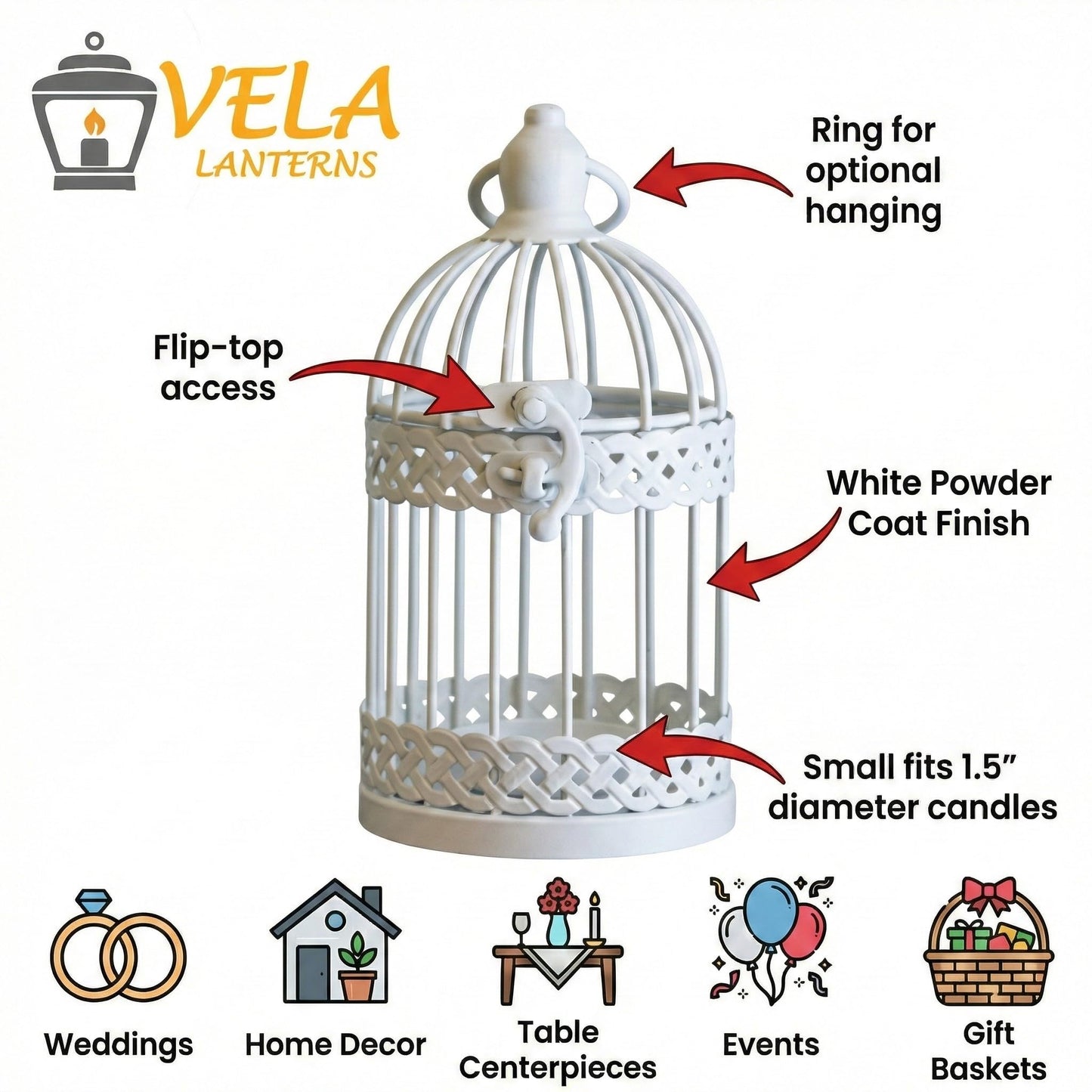 Birdcage Candle Lantern Set - White Small - PT03