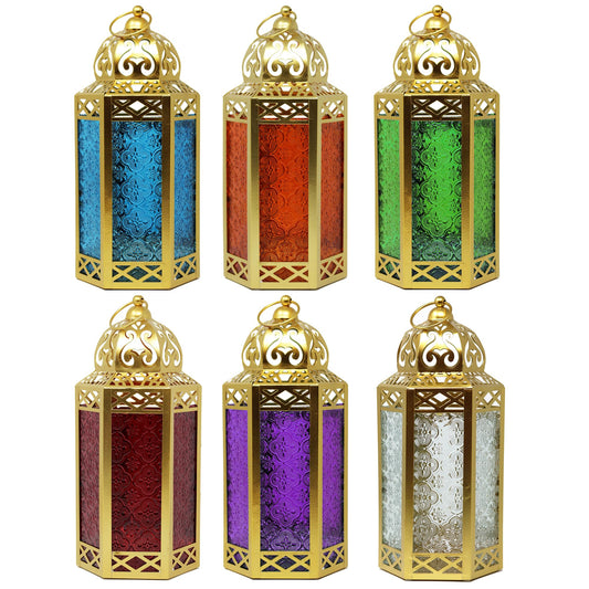 12" Gold Metal Moroccan Decorative Candle Lantern Holder for Hanging or Table Centerpieces, Exotic Indoor Home Decor, Outdoor Patio or Porch, Weddings, Ramadan, - Assorted Large - MAIN