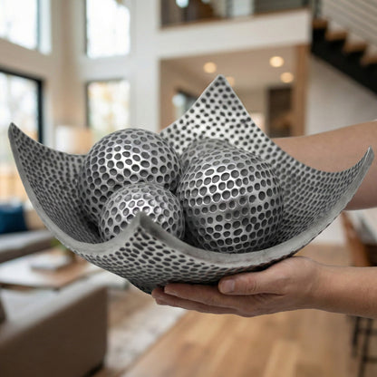 5pc Bowl Table Centerpieces for Dining Room, Large Decorative Bowls for Coffee Table Decor, Kitchen, Orbs/Balls Included, Silver - Silver Large - PT04