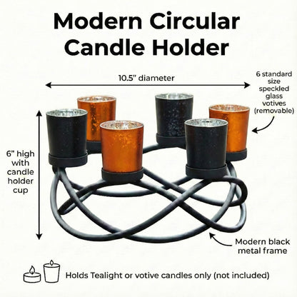Halloween Centerpiece Table Decor Candle Holder for Kitchen, Dining Room, and Coffee Tables, Glass Votive Tealight Holders, Black, 6 Black/Orange Cups - Black/Orange 6-Cup - PT02