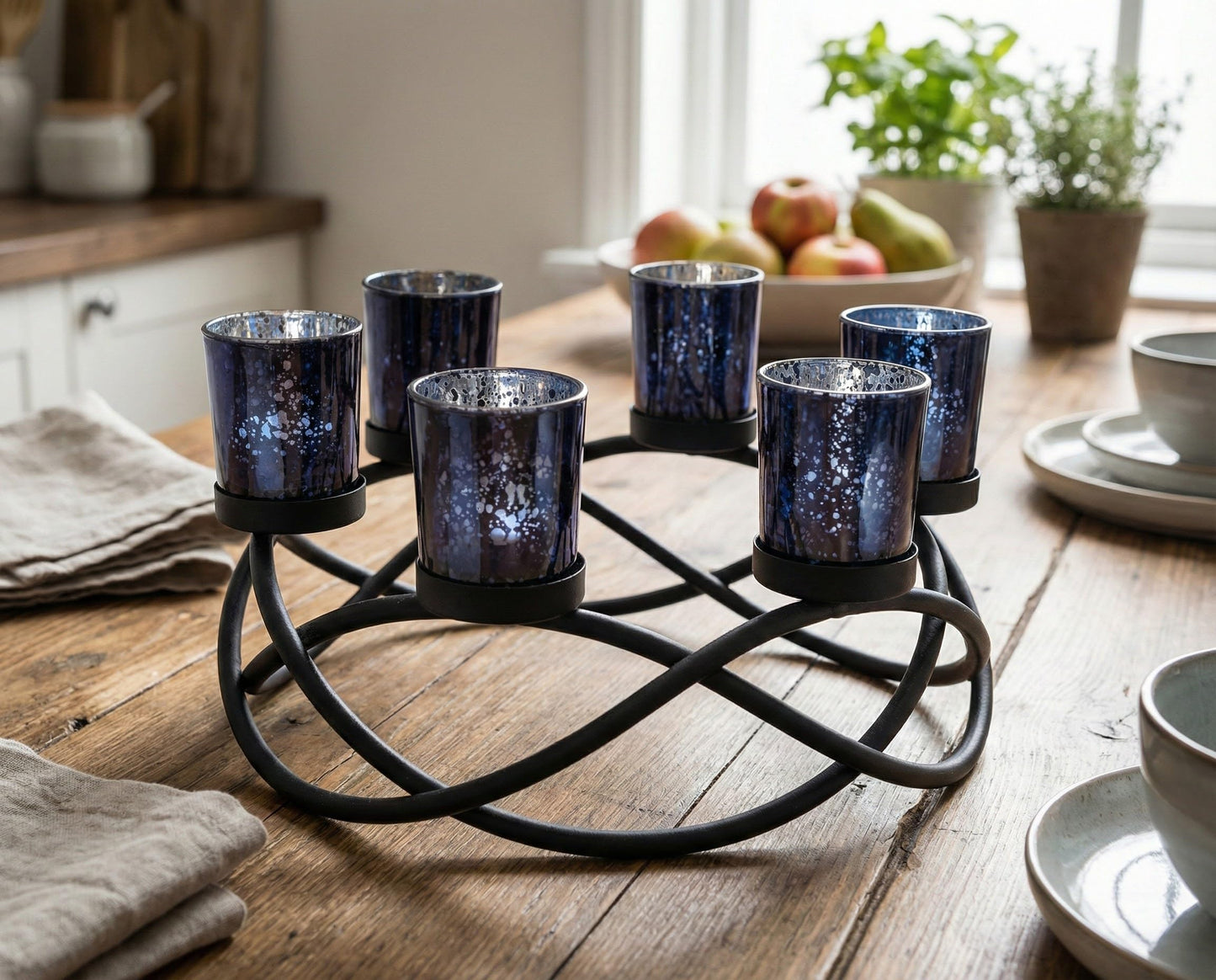 Halloween Candle Holder Centerpiece Decoration – Black Metal Iron 6-Cup Votive Tealight Holder for Spooky Table Gothic Decor, Kitchen & Dining Room, Coffee Tabl - Black 6-Cup - MAIN