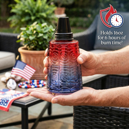 Citronella Table Top Torches for Outdoor Patio, 16oz Decorative Glass Torch Citronella Candles for Outside Deck, Garden, Parties, Set of 3, Red/White/Blue - Red/White/Blue - PT03