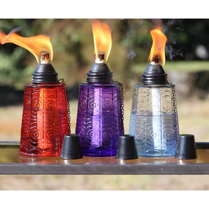 Citronella Table Top Torches for Outdoor Patio, 16oz Decorative Glass Torch Citronella Candles for Outside Deck, Garden, Parties, Set of 3, Assorted - Assorted - PT03