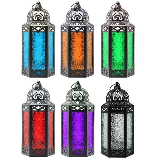 6pk Large Metal Moroccan Decor Candle Lantern, Decorative Candle Holder Lamp for Ramadan, Indoor Home Decor, Patio, Weddings, Table or Hanging, Assorted Colors - Assorted Large - MAIN