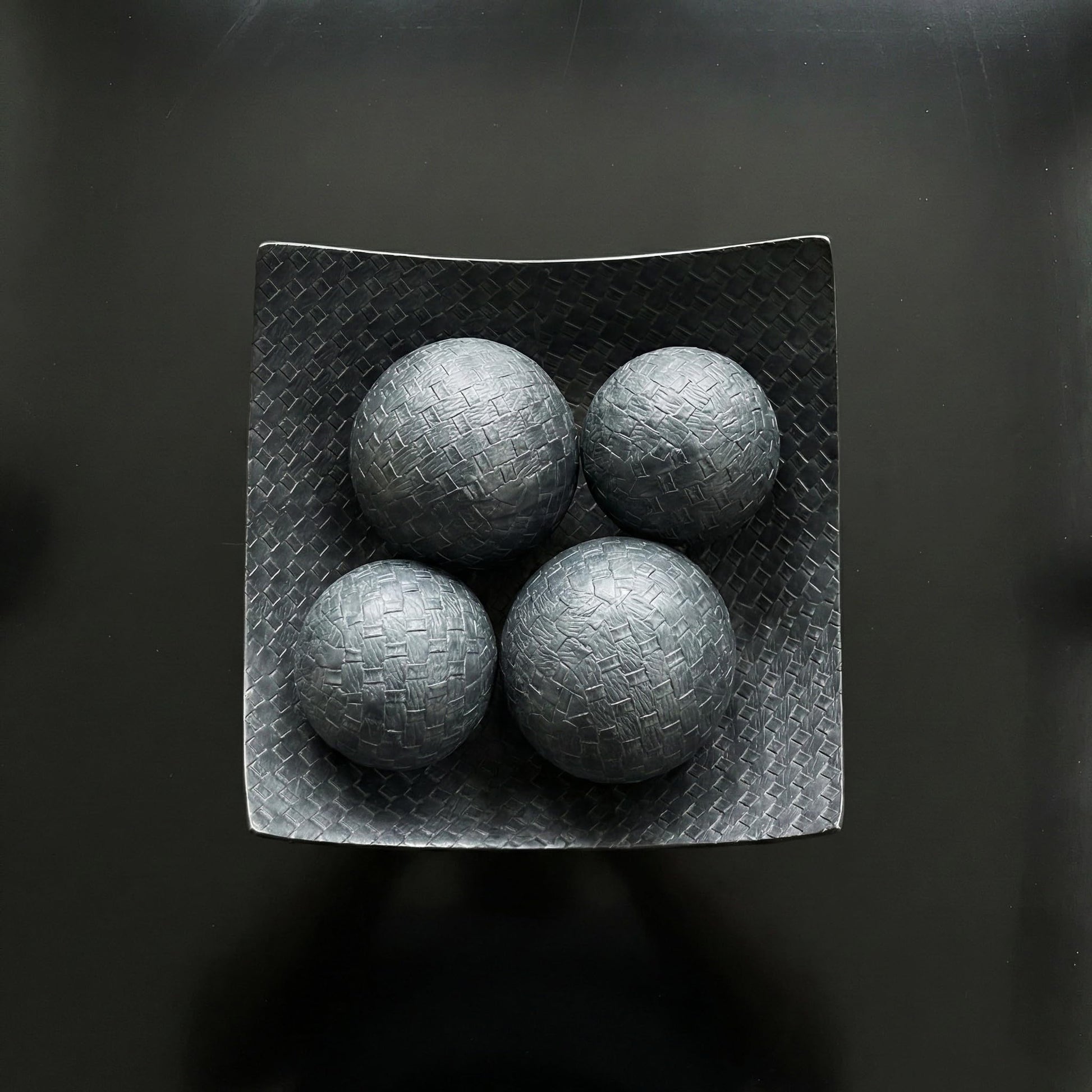 5pc Scoop Bowl Table Centerpieces for Dining Room, Large Decorative Bowls for Coffee Table Decor, Kitchen, Orbs/Balls Included, 14" diagonal. 11" wide and 5.75" - Charcoal Black Large - PT06