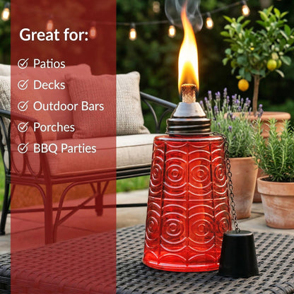 Citronella Table Top Torches for Outdoor Patio, 16oz Decorative Glass Torch Citronella Candles for Outside Deck, Garden, Parties, Set of 3, Red - Red - PT01