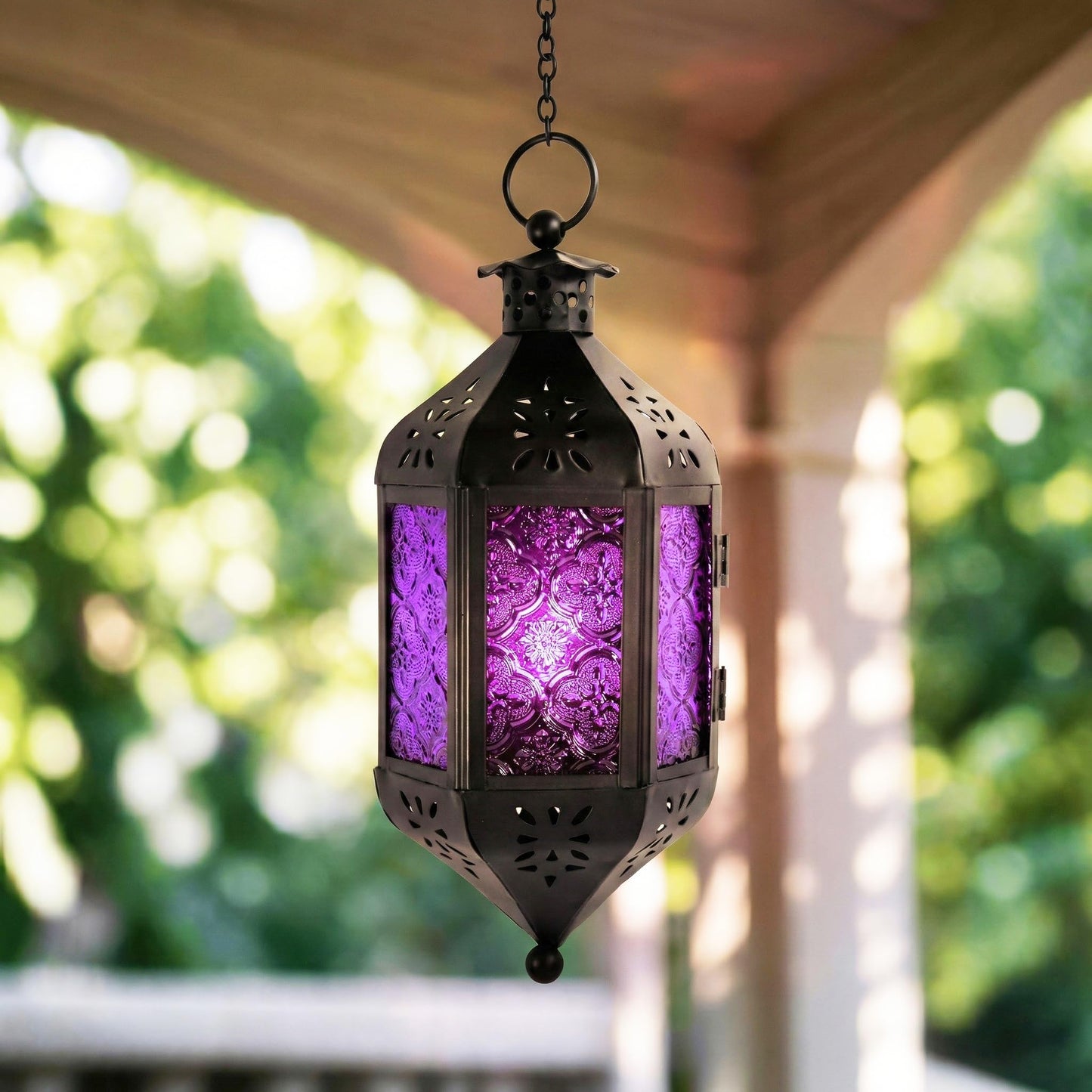 Hanging Moroccan Decorative Candle Lantern Holders for Outdoor Décor - Royal Purple Hanging - PT06