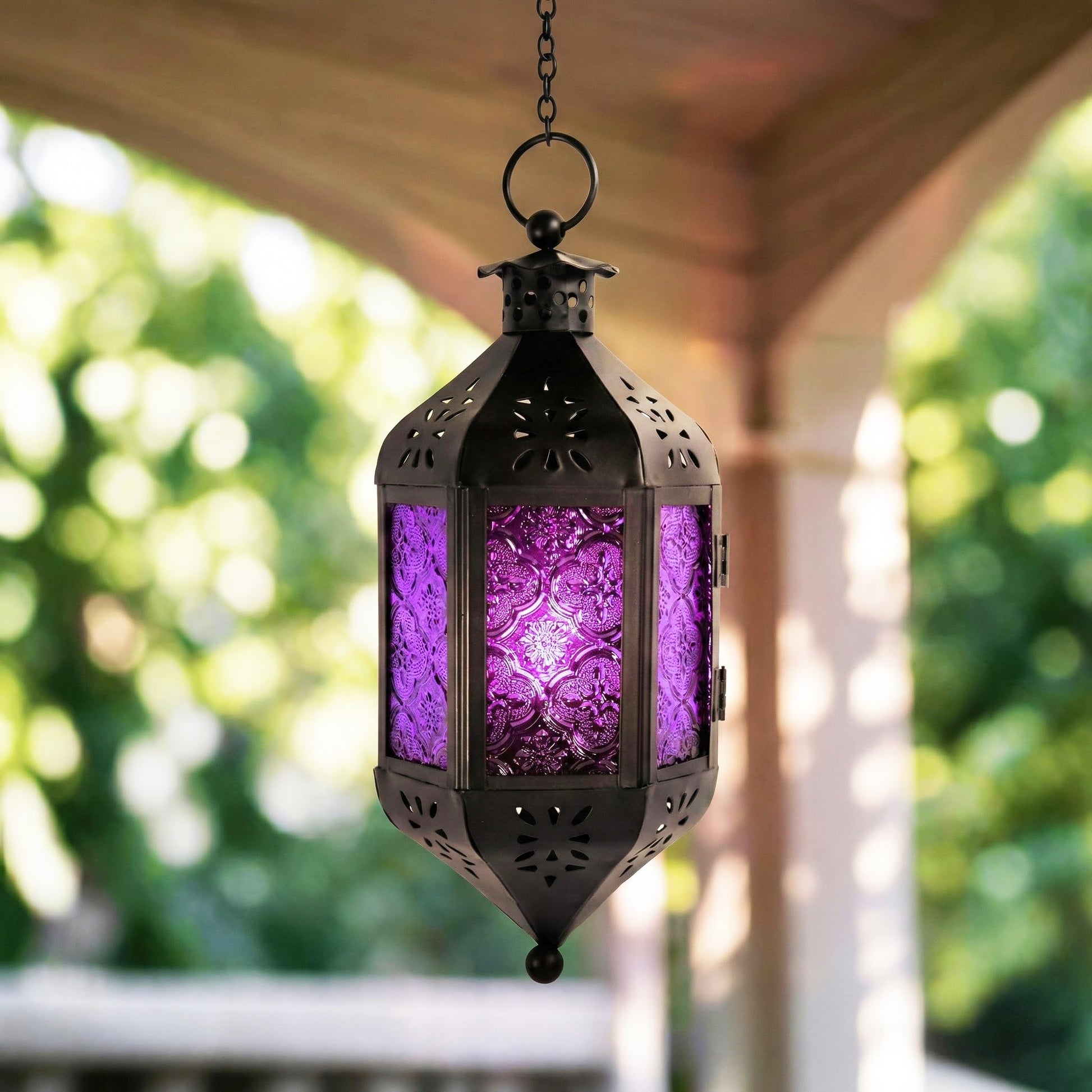 Hanging Moroccan Decorative Candle Lantern Holders for Outdoor Décor - Royal Purple Hanging - PT06