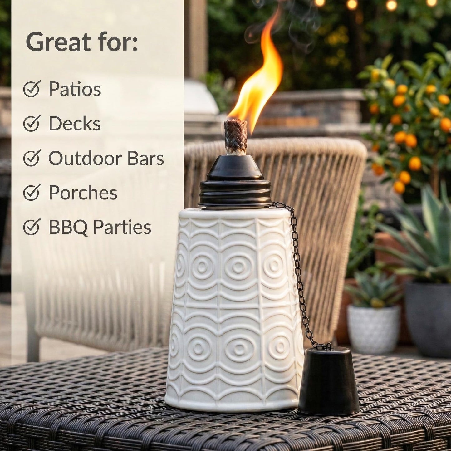 Citronella Table Top Torches for Outdoor Patio, 16oz Decorative Glass Torch Citronella Candles for Outside Deck, Garden, Parties, Set of 3, White - White - PT01