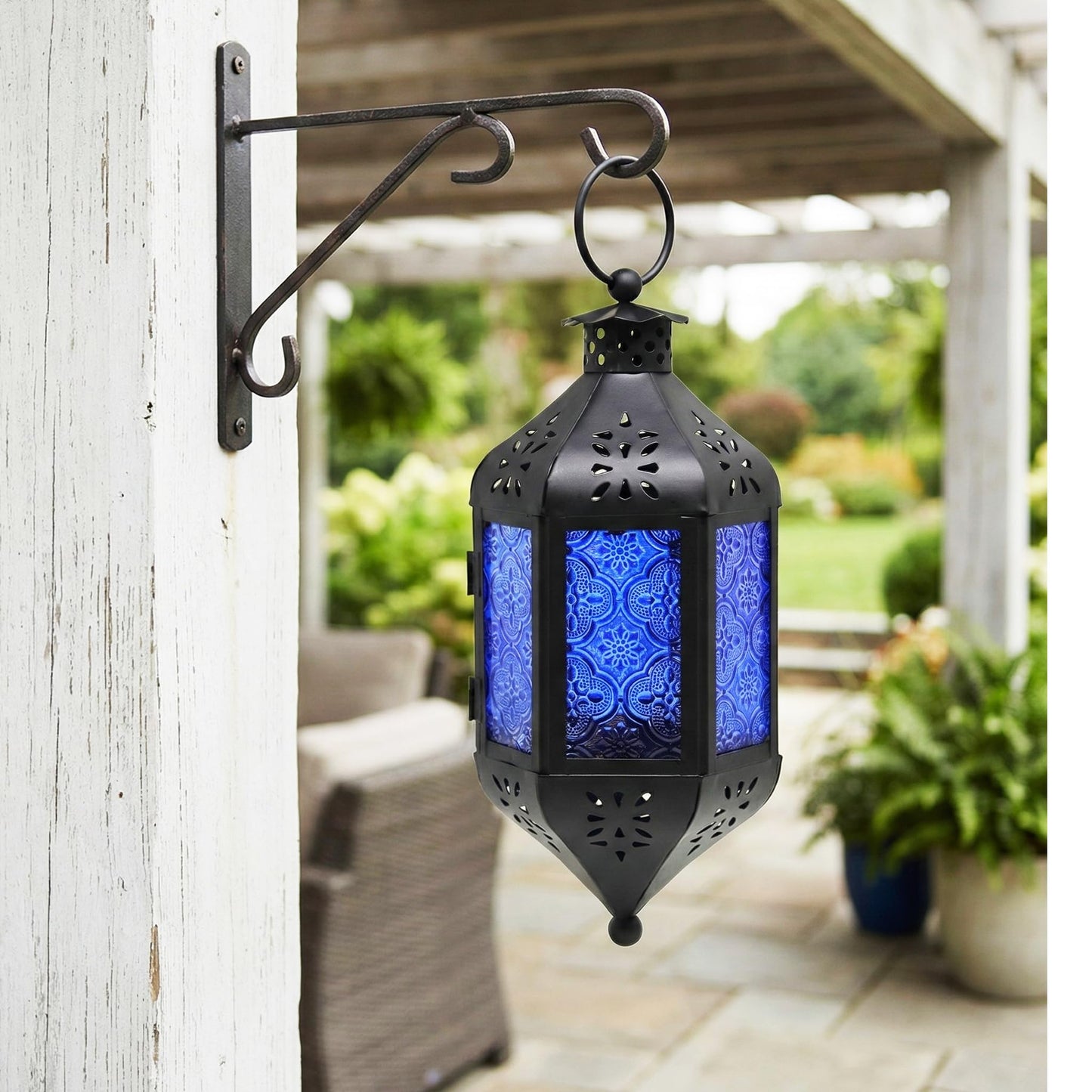 Hanging Moroccan Decorative Candle Lantern Holders for Outdoor Décor - Cobalt Blue Hanging - PT06
