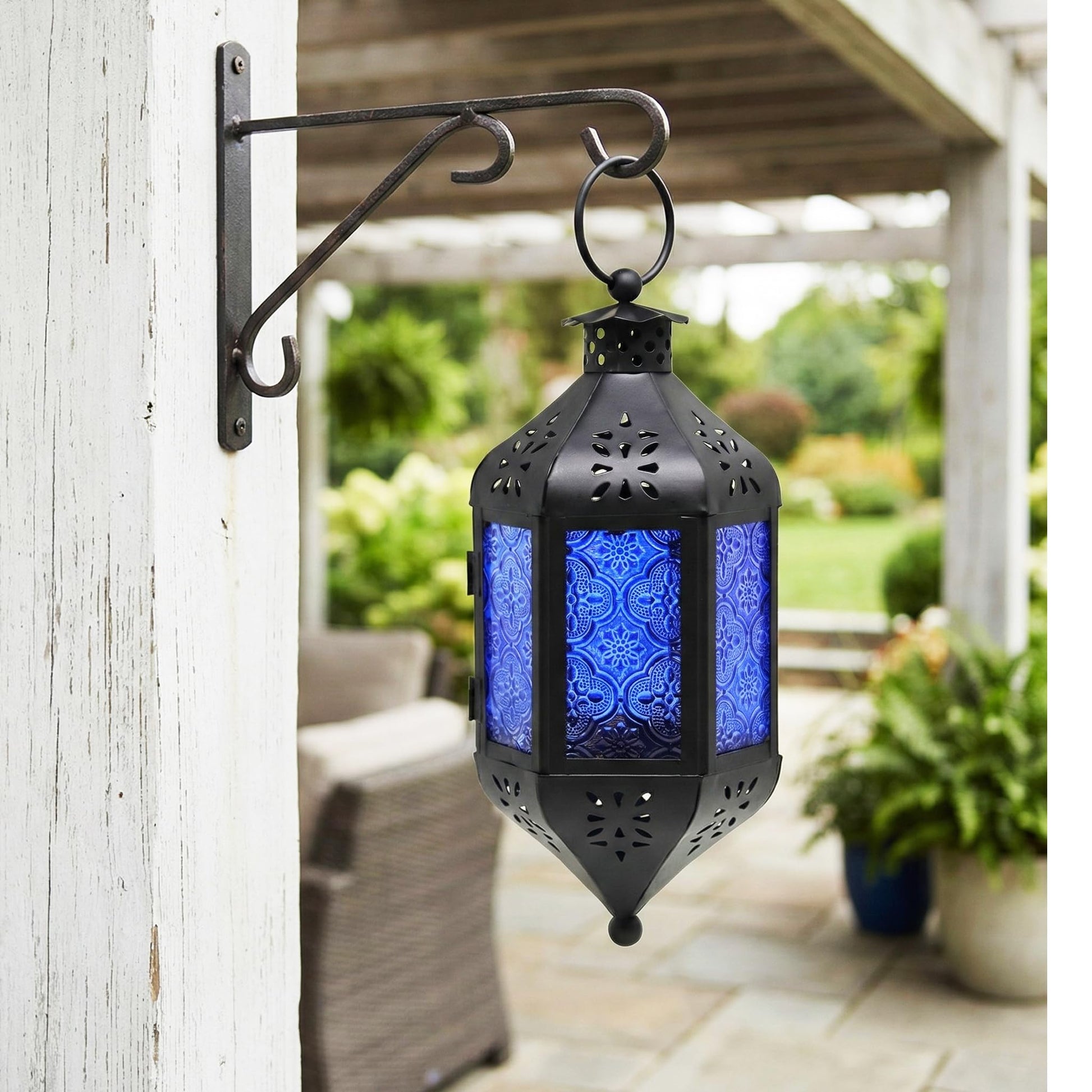 Hanging Moroccan Decorative Candle Lantern Holders for Outdoor Décor - Cobalt Blue Hanging - PT06