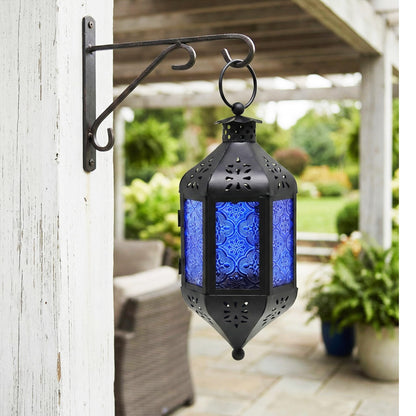 Hanging Moroccan Decorative Candle Lantern Holders for Outdoor Décor - Cobalt Blue Hanging - PT06