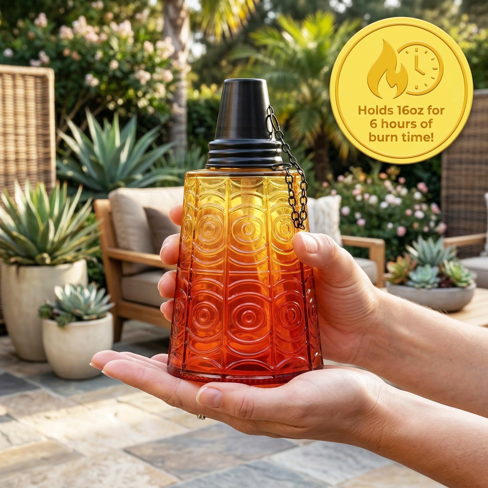 Citronella Table Top Torches for Outdoor Patio, 16oz Decorative Glass Torch Citronella Candles for Outside Deck, Garden, Parties, Set of 3, Sunset Orange - Sunset - PT02