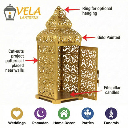 Temple Moroccan Lantern Lamp Decorative Candle Holders - Gold 22" - PT04