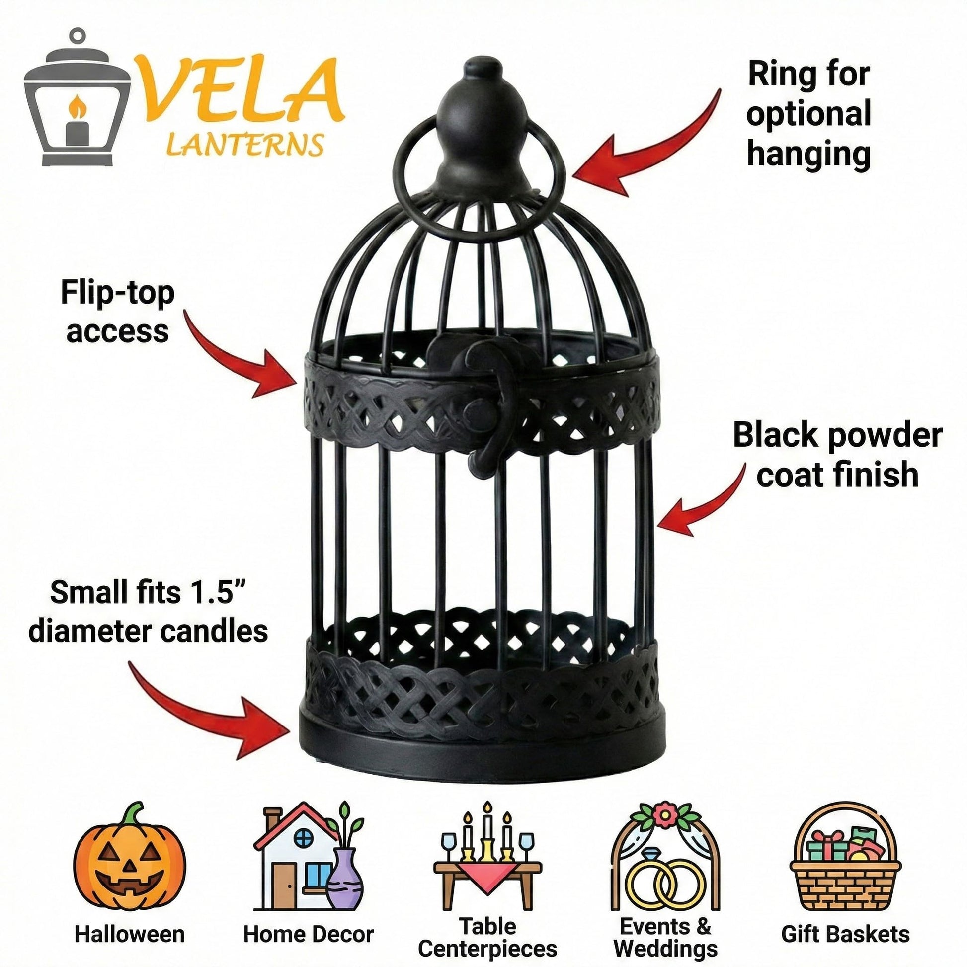 Birdcage Candle Lantern Set - Black Small - PT04