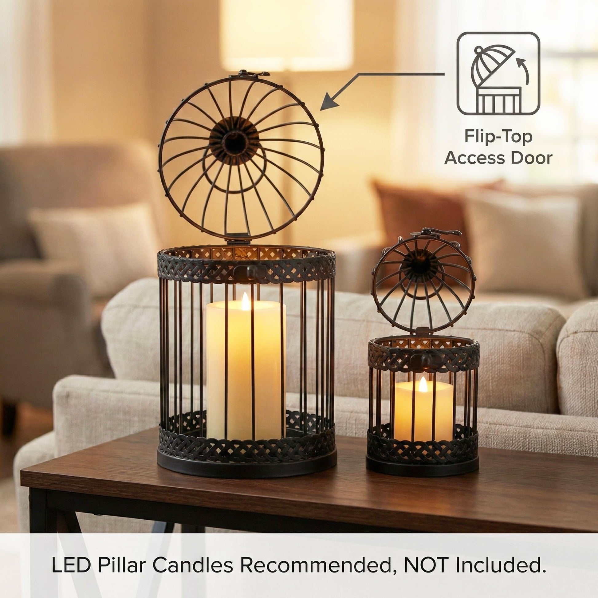 Birdcage Candle Lantern Set - Black Large and Small - PT02