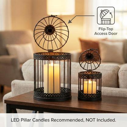 Birdcage Candle Lantern Set - Black Large and Small - PT02