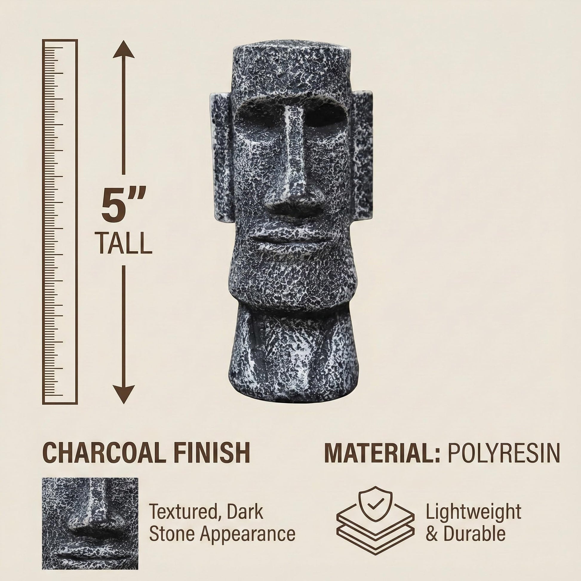 5" Tall Easter Island Moai Monolith Sculpture/Statue, Small - Charcoal Small - 5" - PT03