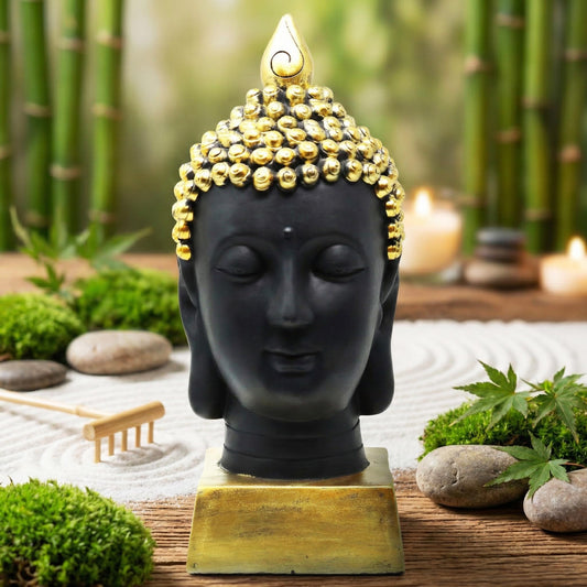 Buddha Head Statue for Home Decor or Outdoor, Gold, 13" Tall - Gold - MAIN