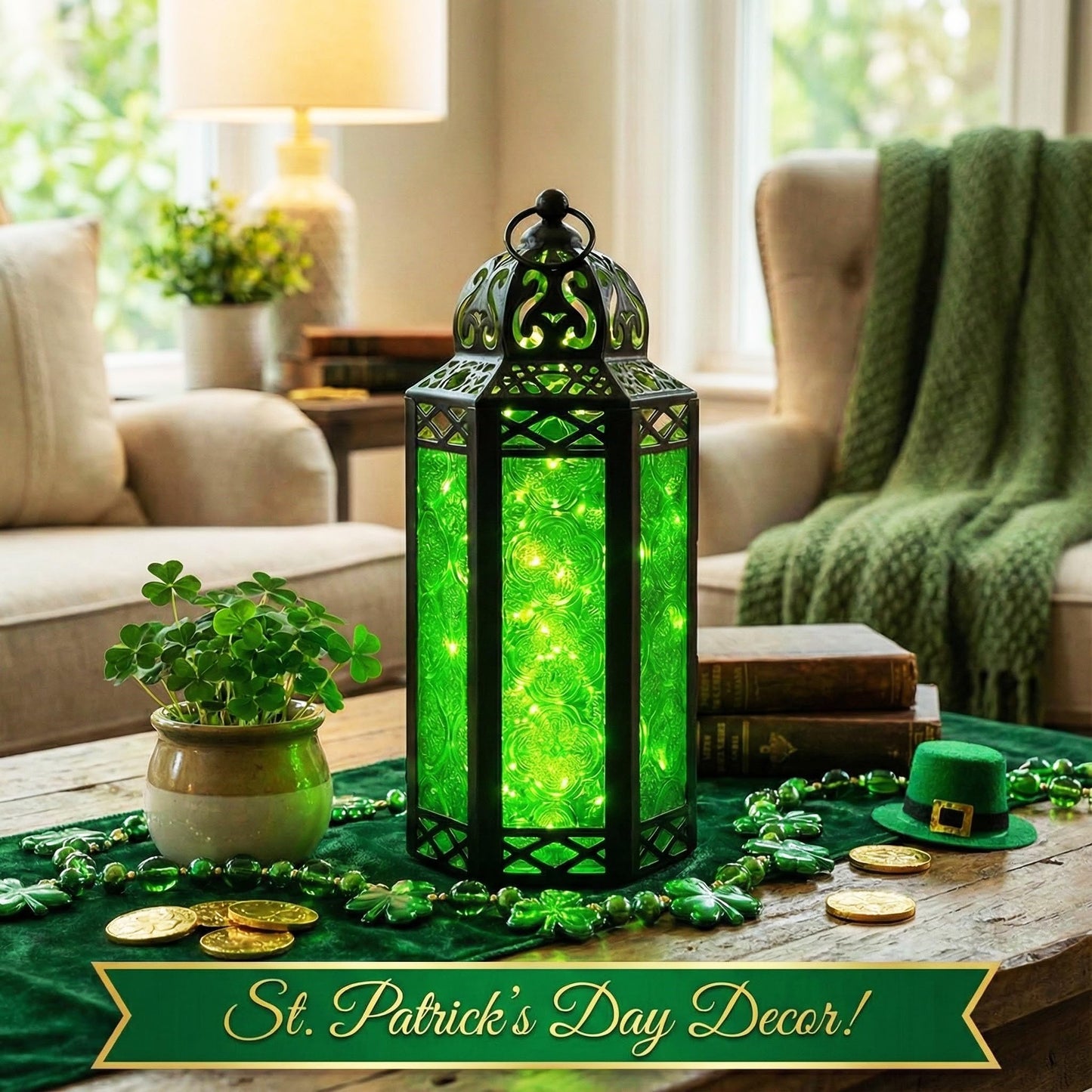 Metal Moroccan Decorative LED Fairy Lights Candle Lantern Holders for Indoor Home Fantasy Decor, Table Centerpieces, Outdoor Patio or Porch, Weddings, Medium - Green Medium - PT06