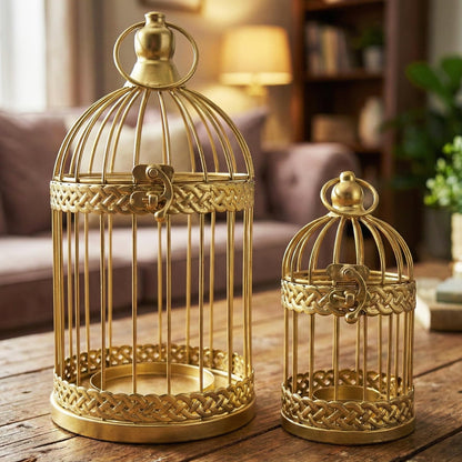 Birdcage Candle Lantern Set - Gold Large and Small - MAIN