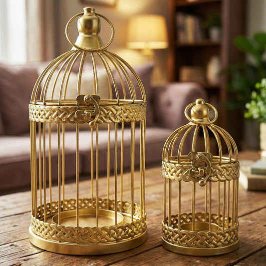 Bird Cage Decor Candle Holder Lantern Decorative Wedding Table Centerpiece Decorations, Gold, Set of 4 - Gold Large and Small - MAIN