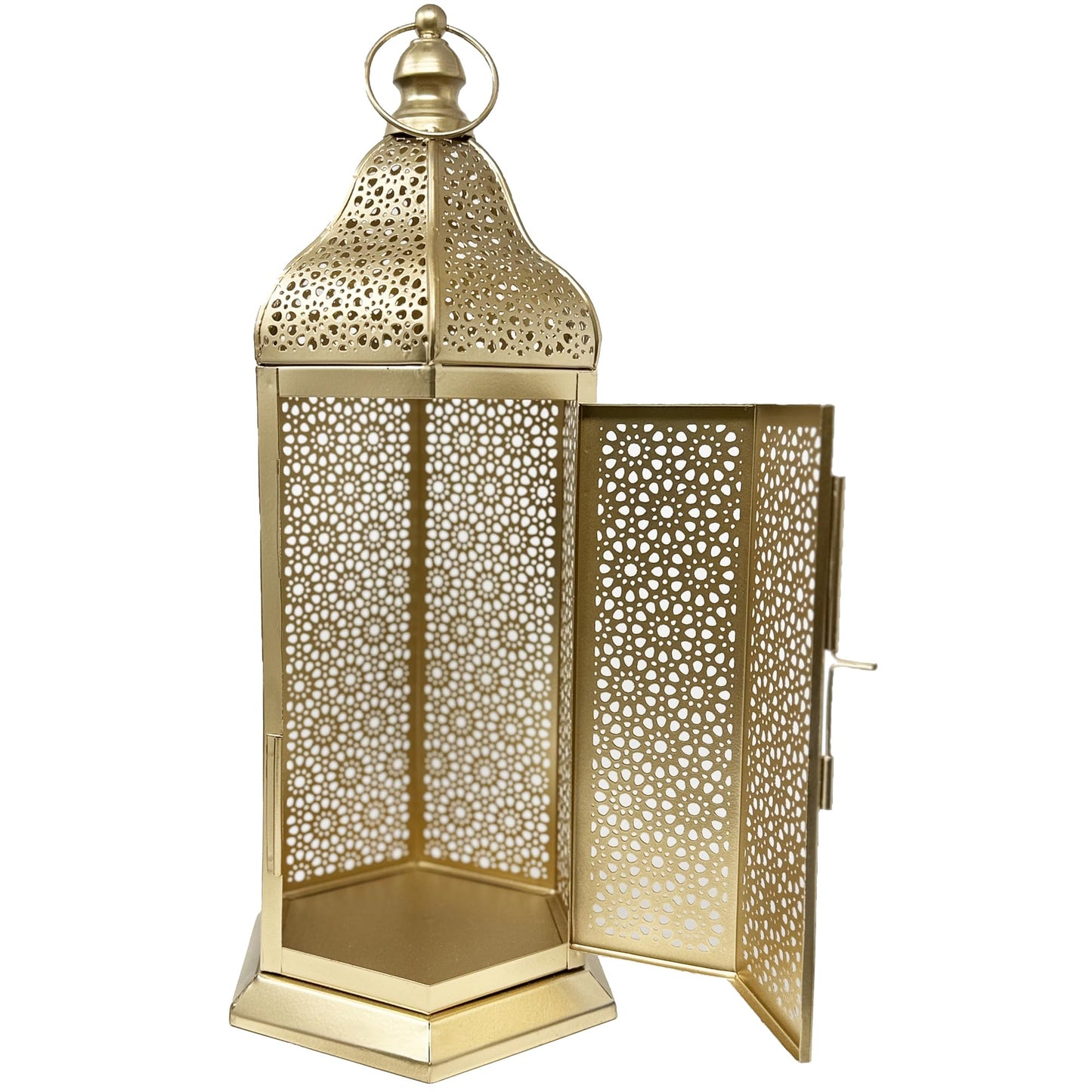 16" Champagne Gold Moroccan Decorative Candle Lantern – Metal Hexagon Lantern for Table or Hanging, Ramadan Turkish Islamic Decor, Wedding Centerpiece, Indoor H - Champagne Gold Extra Large - PT08