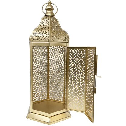 16" Champagne Gold Moroccan Decorative Candle Lantern – Metal Hexagon Lantern for Table or Hanging, Ramadan Turkish Islamic Decor, Wedding Centerpiece, Indoor H - Champagne Gold Extra Large - PT08