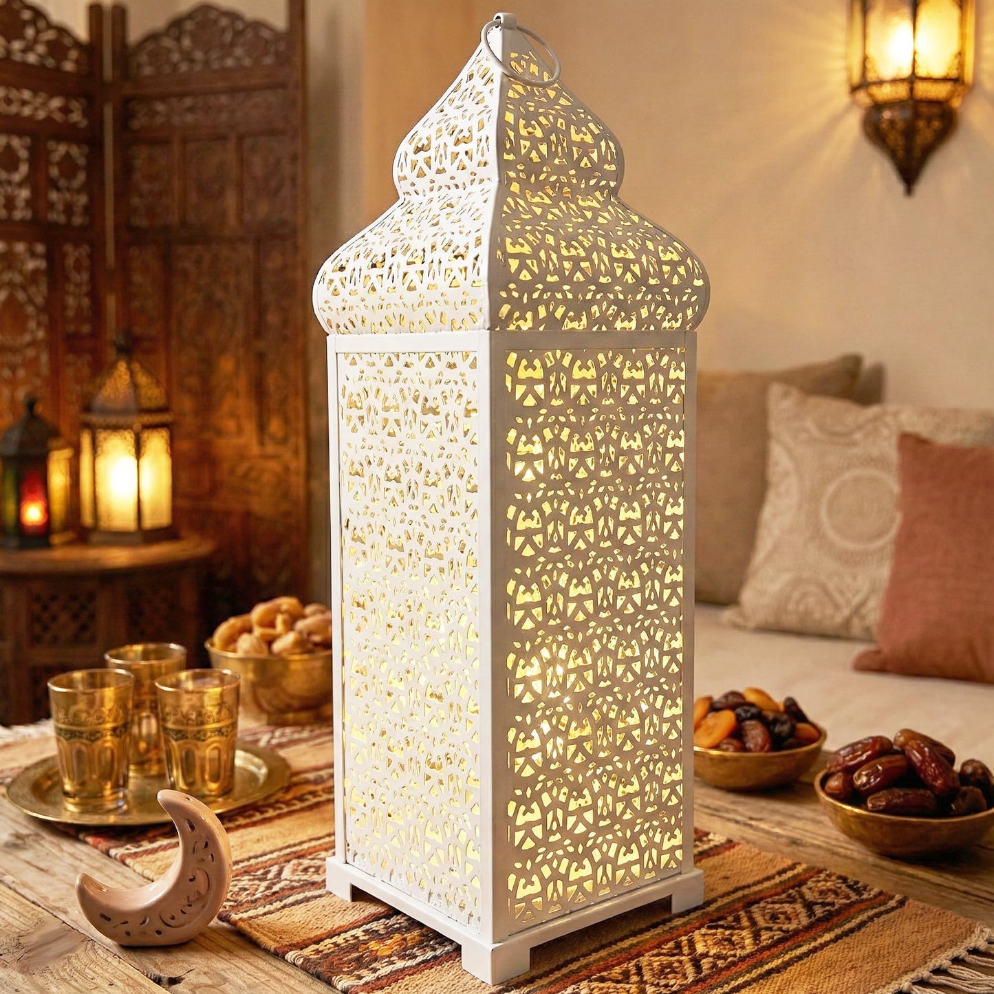 Temple Moroccan Lantern Lamp Decorative Candle Holders - White 22" - PT05