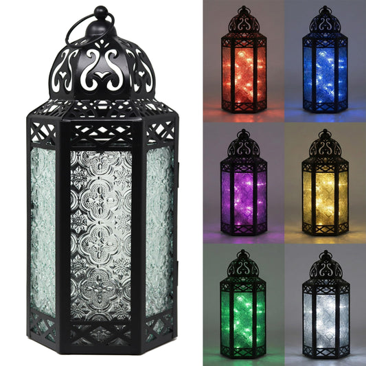 Metal Moroccan Decorative LED Fairy Lights Candle Lantern Holders for Indoor Home Fantasy Decor, Table Centerpieces, Outdoor Patio or Porch, Weddings, Medium - Multicolor Large - MAIN