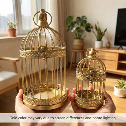 Bird Cage Decor Candle Holder Lantern Decorative Wedding Table Centerpiece Decorations, Gold, Set of 4 - Gold Large and Small - PT02