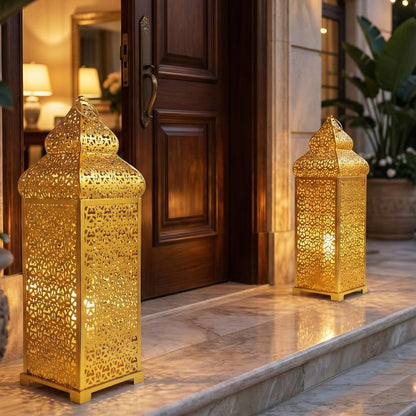 Temple Moroccan Lantern Lamp Decorative Candle Holders - Gold 22" - PT08