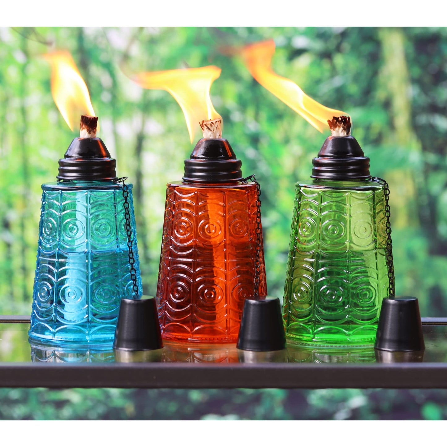 Citronella Table Top Torches for Outdoor Patio, 16oz Decorative Glass Torch Citronella Candles for Outside Deck, Garden, Parties, Set of 3, Assorted - Assorted - PT02