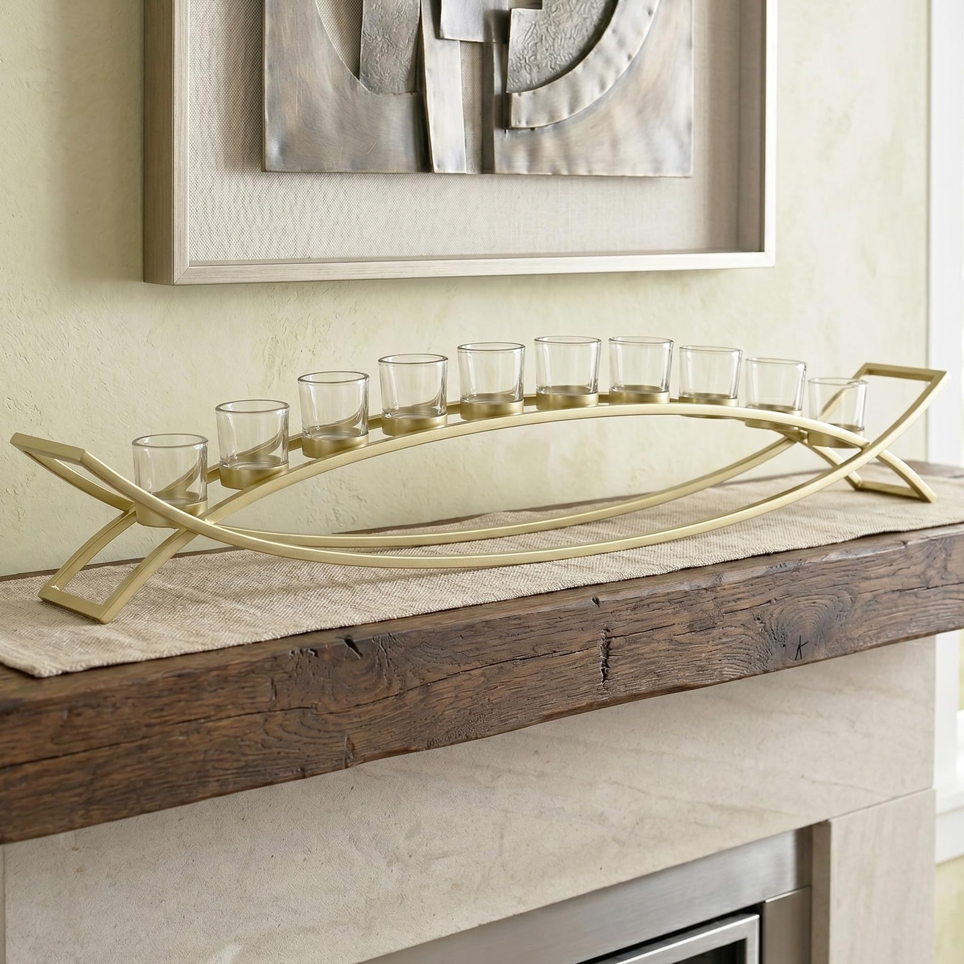 36" Extra Long Iron Arch Table Centerpiece Decorations Long Candle Holder for Weddings, Patio, Kitchen, Dining Room, and Coffee Tables, Gold, Clear Chunky 10 Cu - Gold/Clear 10 Cup - MAIN