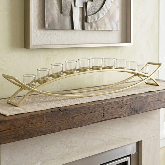 36" Extra Long Iron Arch Table Centerpiece Decorations Long Candle Holder for Weddings, Patio, Kitchen, Dining Room, and Coffee Tables, Gold, Clear Chunky 10 Cu - Gold/Clear 10 Cup - MAIN