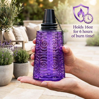 Citronella Table Top Torches for Outdoor Patio, 16oz Decorative Glass Torch Citronella Candles for Outside Deck, Garden, Parties, Set of 3, Purple - Purple - PT02