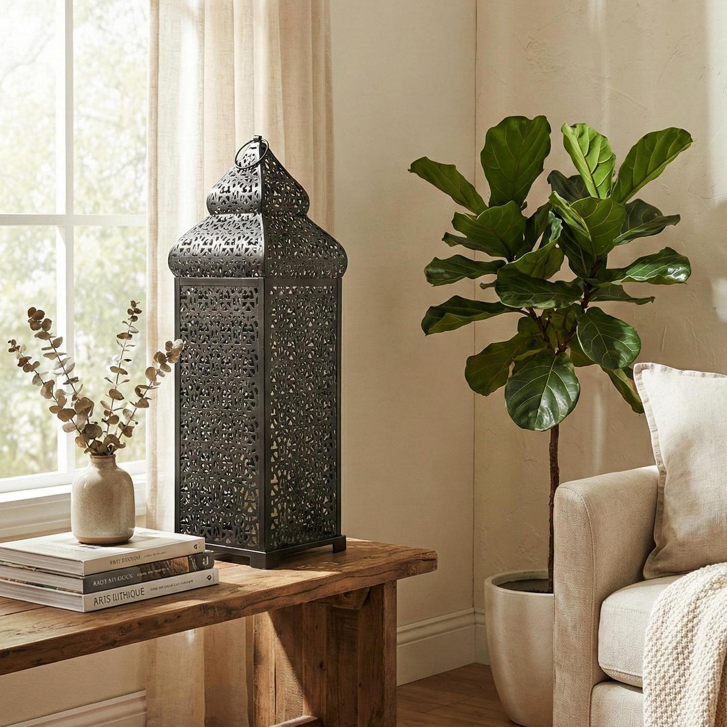 Temple Moroccan Lantern Lamp Decorative Candle Holders - Black 22" - PT02