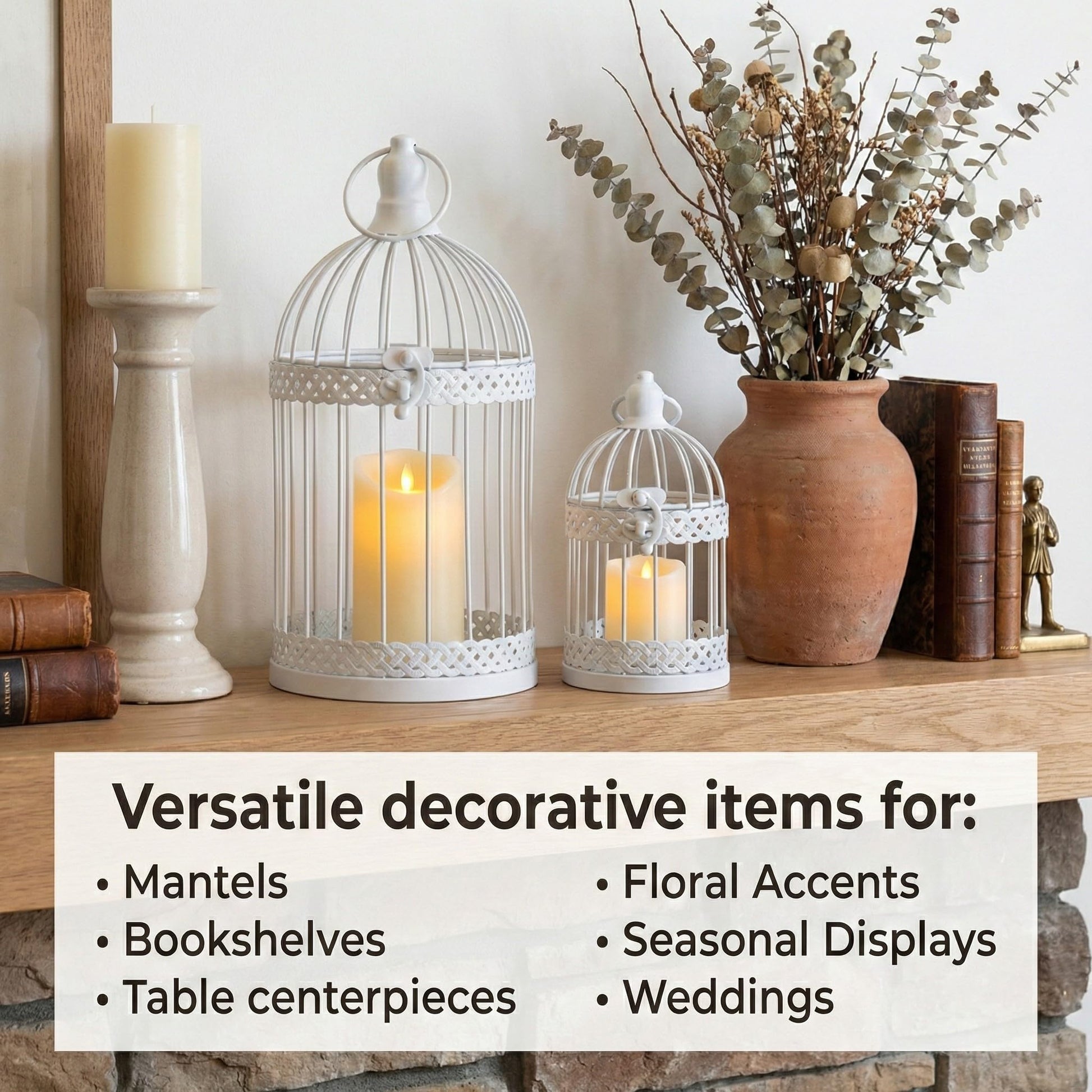 Birdcage Candle Lantern Set - White Large and Small - PT06