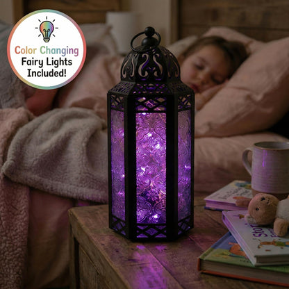 Metal Moroccan Decorative LED Fairy Lights Candle Lantern Holders for Indoor Home Fantasy Decor, Table Centerpieces, Outdoor Patio or Porch, Weddings, Medium - Multicolor Medium - PT01