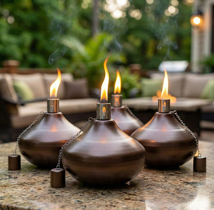 Citronella Torch Candles for Outdoor Patio and Deck - 30oz Large Table Top Stainless Steel Metal Burner Torches for Outside, Bronze Finish, Set of 4 - Bronze Finish 4 Count - MAIN